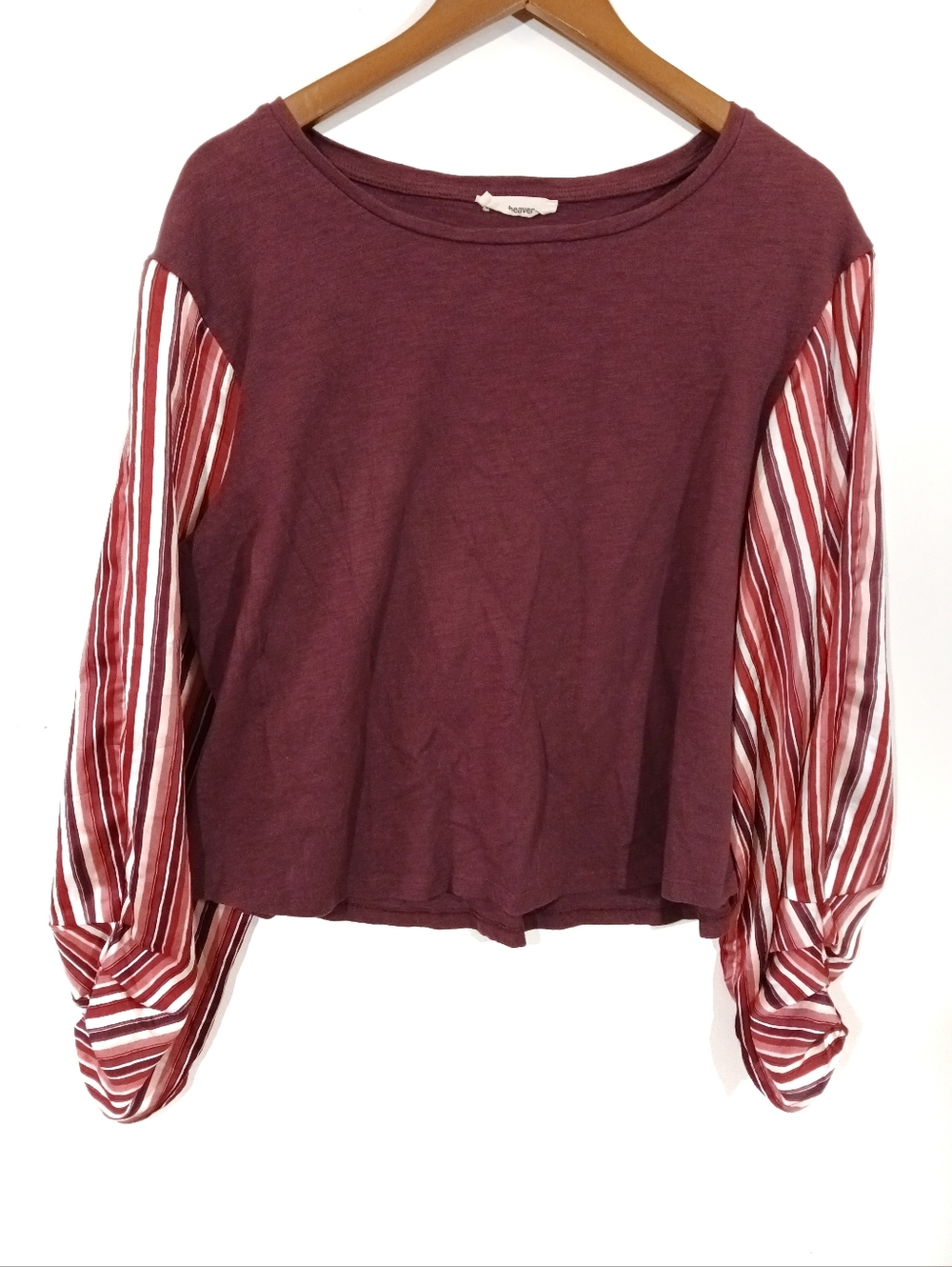 Bluheaven Women's Basic Crew Neck Tee - Deep Burgundy Stripe
